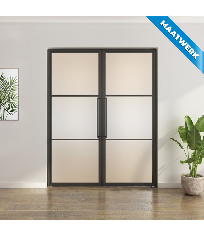Dubbele stalen taatsdeur - Maatwerk - 3 Vlaks - Rook glas