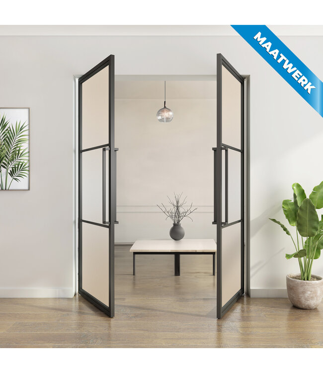 Dubbele stalen taatsdeur - Maatwerk - 3 Vlaks - Rook glas