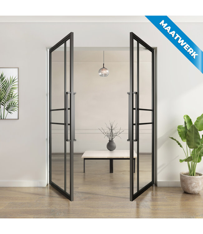 Dubbele stalen taatsdeur - Maatwerk -Zwart -  6 Vlaks - Rook glas - Luxe design