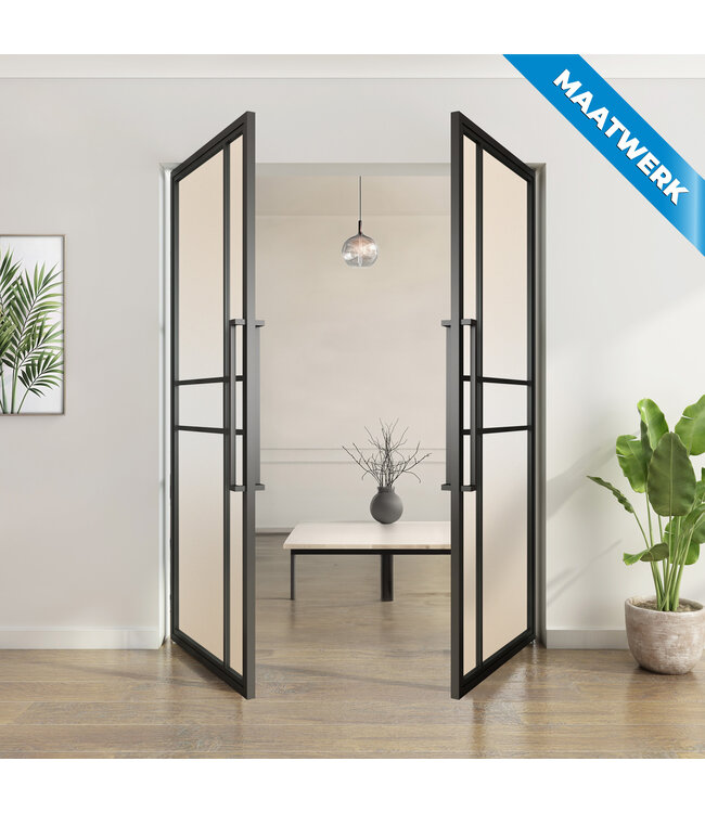 Dubbele stalen taatsdeur - Maatwerk -Zwart -  6 Vlaks - Rook glas - Luxe design