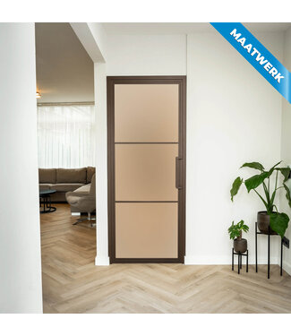 Stalen Binnendeur - 3 Vlaks - Brons - Maatwerk - Mat glas Stalen Binnendeur - 3 Vlaks - Brons - Maatwerk - Mat glas
