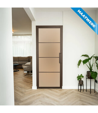 Stalen Binnendeur - 4 Vlaks - Brons - Maatwerk - Mat glas Stalen Binnendeur - 4 Vlaks - Brons - Maatwerk - Mat glas