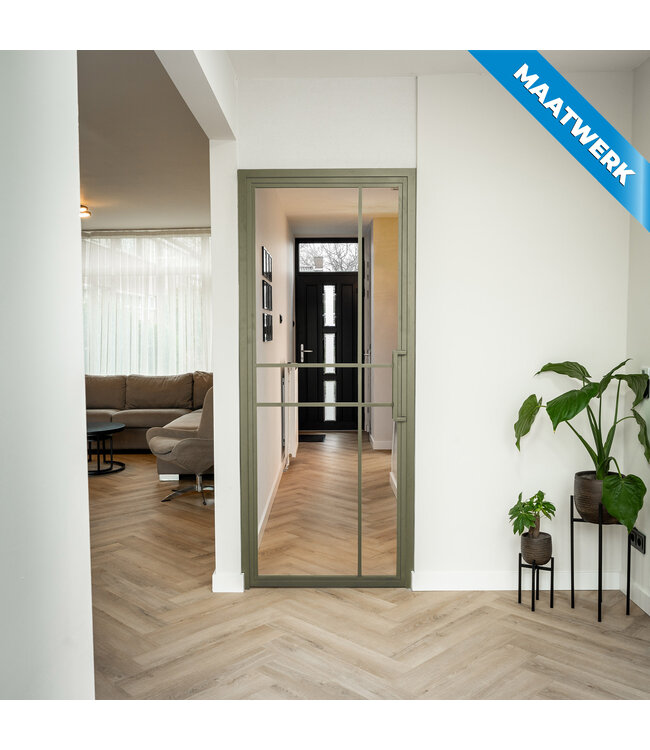 Stalen Binnendeur - 6 Vlaks - Olijfgroen - Maatwerk - Rook glas