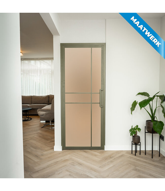 Stalen Binnendeur - 6 Vlaks - Olijfgroen - Maatwerk - Rook glas