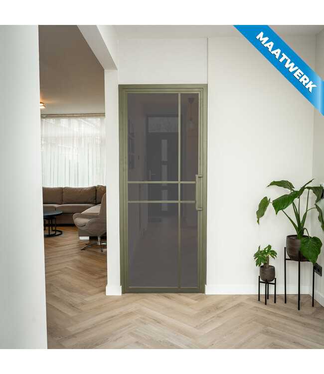 Stalen Binnendeur - 6 Vlaks - Olijfgroen - Maatwerk - Rook glas