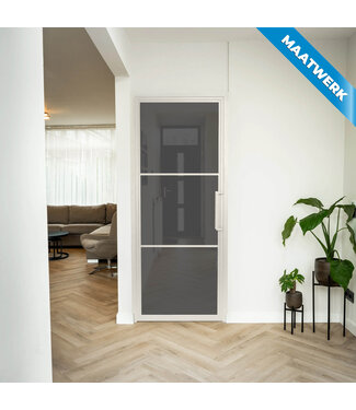 Stalen Binnendeur - 3 Vlaks - Wit - Maatwerk - Rook glas Stalen Binnendeur - 3 Vlaks - Wit - Maatwerk - Rook glas