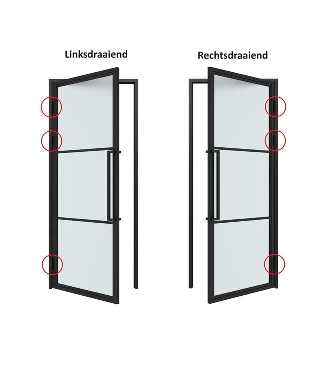 Stalen binnendeur met glaspaneel - Zwart - 4 Vlaks - Maatwerk - Mat glas