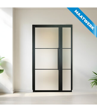 Stalen binnendeur met glaspaneel - Zwart - 3 Vlaks - Maatwerk - Mat glas