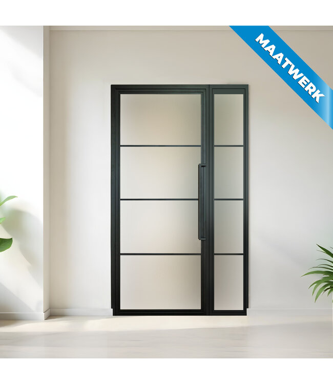 Stalen binnendeur met glaspaneel - Zwart - 4 Vlaks - Maatwerk - Rook glas