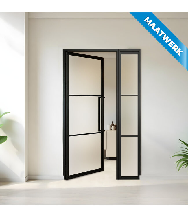 Stalen binnendeur met glaspaneel - Zwart - 3 Vlaks - Maatwerk - Mat glas