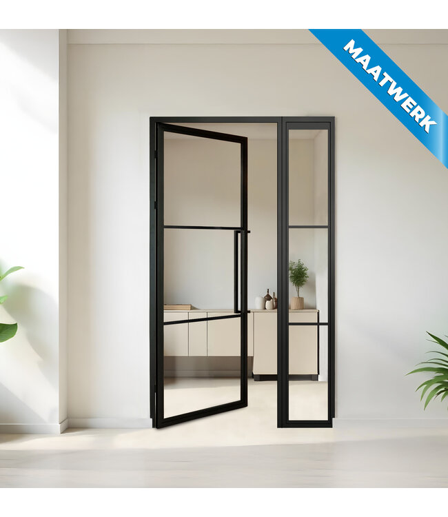 Stalen binnendeur met glaspaneel - Zwart - 3 Vlaks - Maatwerk - Mat glas