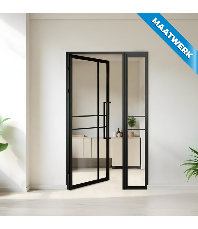 Stalen binnendeur met glaspaneel - Zwart - 6 Vlaks - Maatwerk - Mat glas