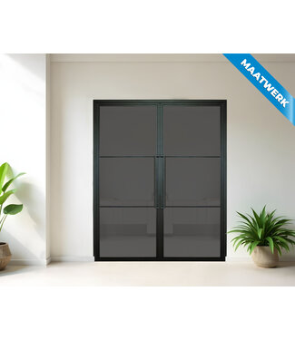 Dubbele stalen Binnendeur - Zwart - 3 Vlaks - Maatwerk - Rook glas