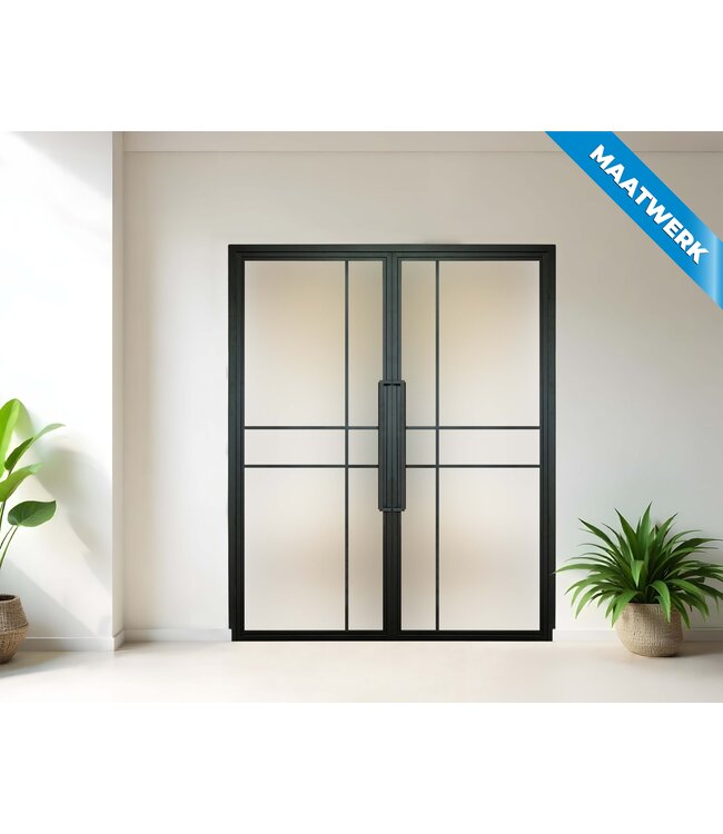 Dubbele stalen Binnendeur - Zwart - 6 Vlaks - Maatwerk - Rook glas