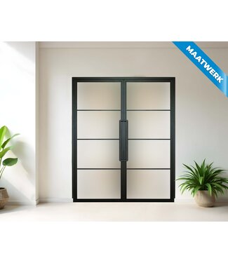 Dubbele stalen Binnendeur - Zwart - 4 Vlaks - Maatwerk - Mat glas