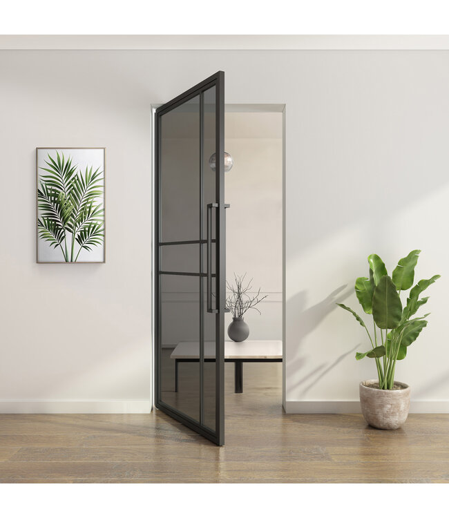 OUTLET: Stalen taatsdeur - Zwart - 6 Vlaks - Rook glas - Luxe design