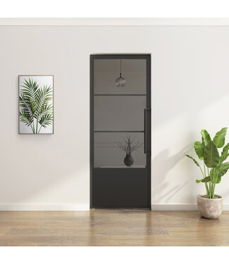 Stalen taatsdeur - Zwart - 3 Vlaks met kickplate - Rook glas