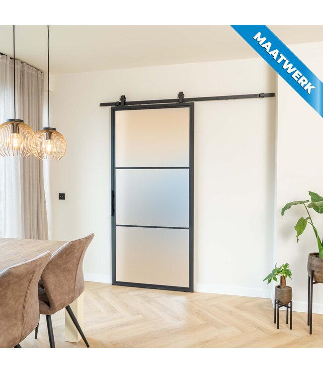 Stalen Schuifdeur -  Zwart - 3 Vlaks - Maatwerk - Helder glas