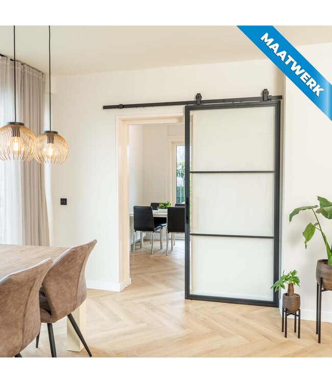 Stalen Schuifdeur -  Zwart - 3 Vlaks - Maatwerk - Helder glas