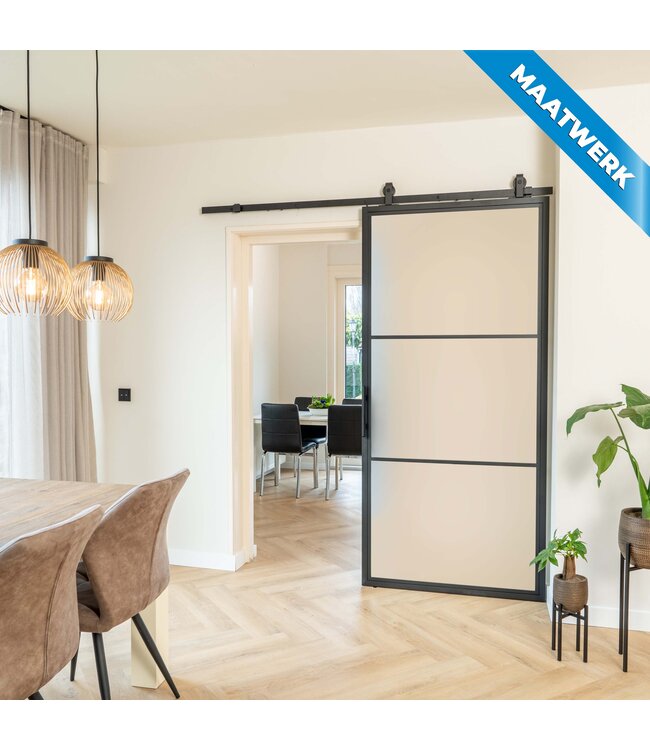 Stalen Schuifdeur -  Zwart - 3 Vlaks - Maatwerk - Helder glas