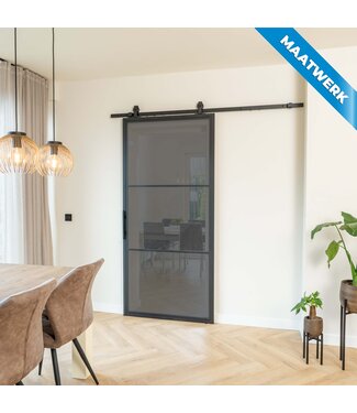 Stalen Schuifdeur -  Zwart - 3 Vlaks - Maatwerk - Rook glas