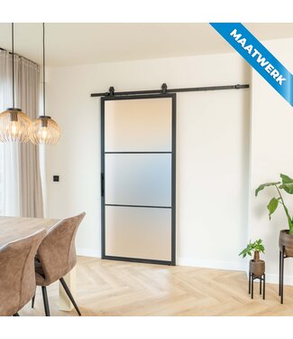 Stalen Schuifdeur - Zwart -  3 Vlaks - Maatwerk - Mat glas