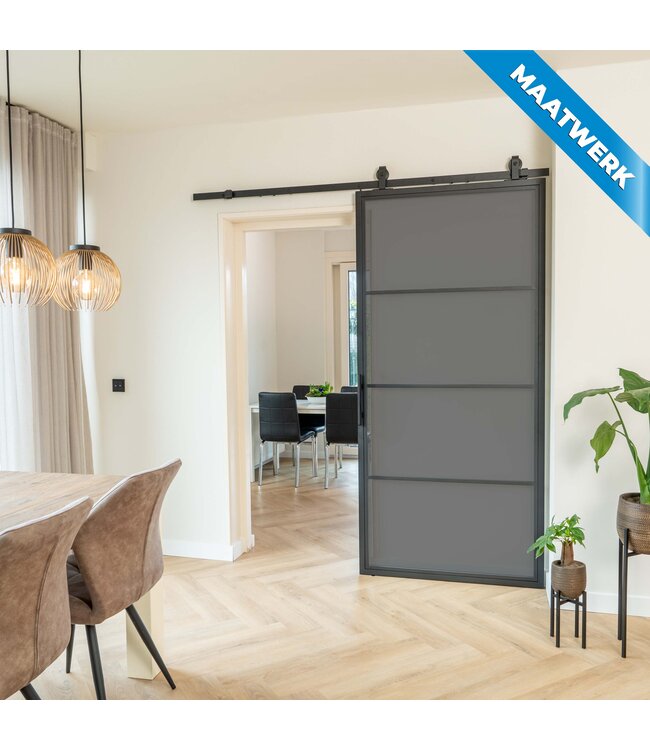 Stalen Schuifdeur - Zwart - 4 Vlaks - Maatwerk - Mat glas