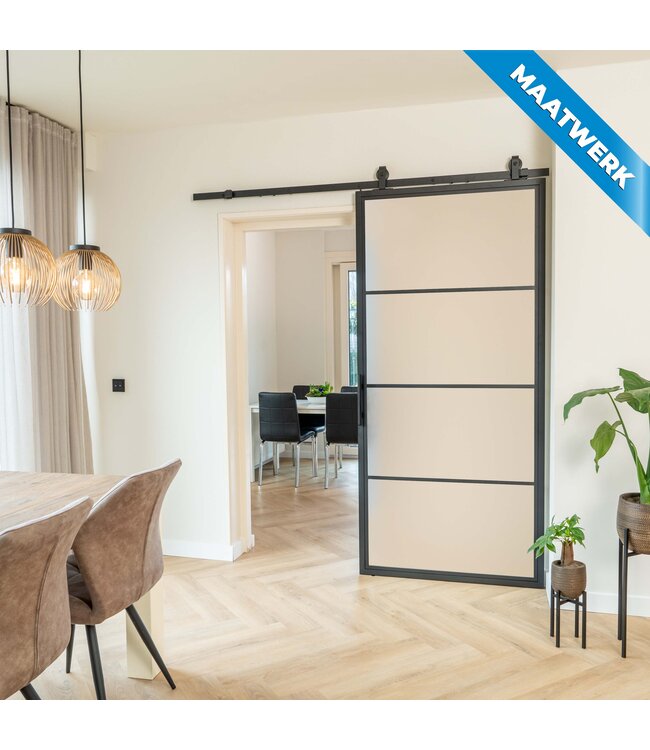 Stalen Schuifdeur - Zwart - 4 Vlaks - Maatwerk - Rook glas