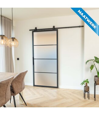 Stalen Schuifdeur - Zwart - 4 Vlaks - Maatwerk - Mat glas
