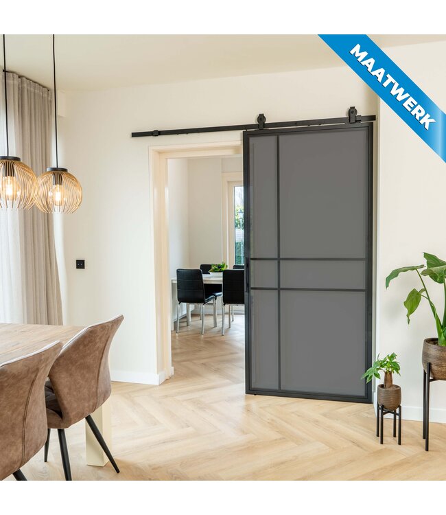 Stalen Schuifdeur - Zwart - 6 Vlaks - Maatwerk - Mat glas