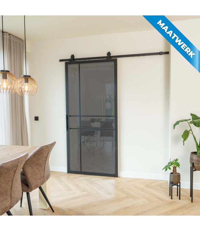 Stalen Schuifdeur - Zwart - 6 Vlaks - Maatwerk - Mat glas