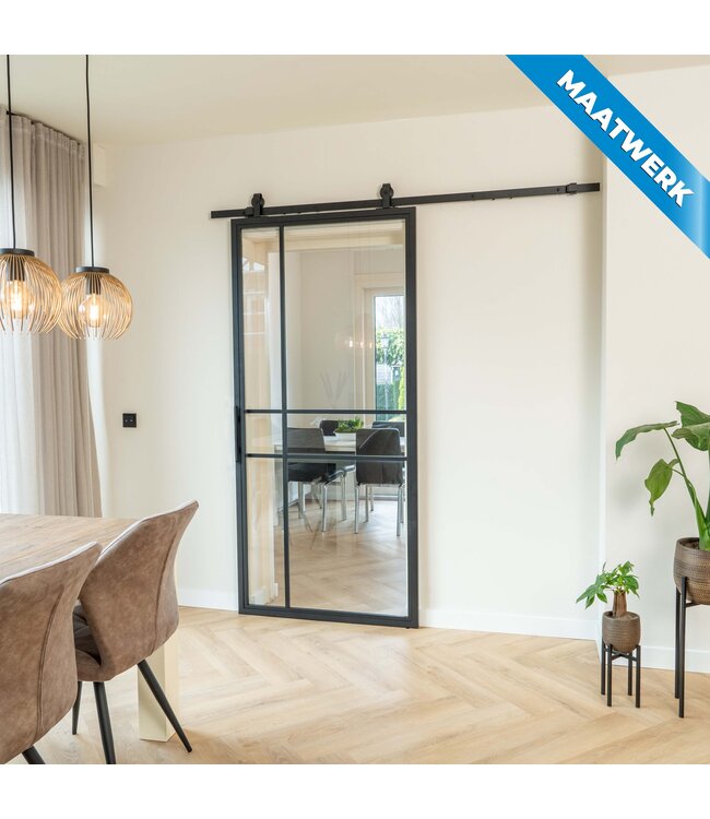 Stalen Schuifdeur - Zwart - 6 Vlaks - Maatwerk - Mat glas