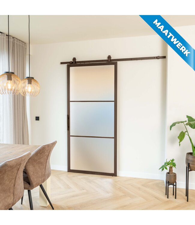 Stalen Schuifdeur - 3 Vlaks - Brons - Maatwerk - Rook glas