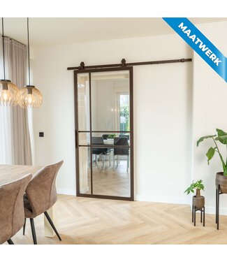 Stalen Schuifdeur - 6 Vlaks - Brons - Maatwerk - Helder glas Stalen Schuifdeur - 6 Vlaks - Brons - Maatwerk - Helder glas
