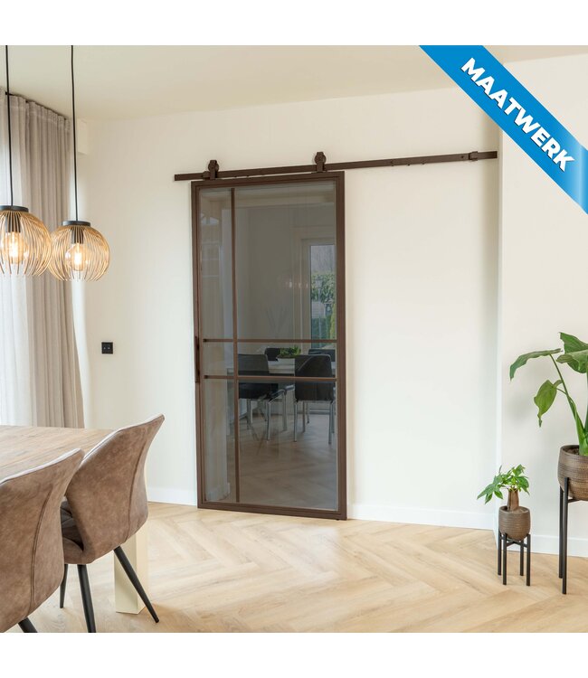 Stalen Schuifdeur - 6 Vlaks - Brons - Maatwerk - Mat glas