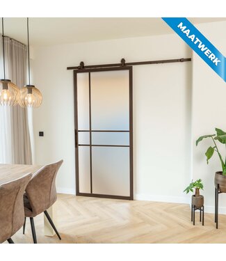 Stalen Schuifdeur - 6 Vlaks - Brons - Maatwerk - Mat glas