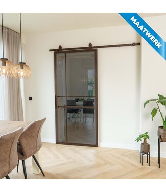 Stalen Schuifdeur - 6 Vlaks - Brons - Maatwerk - Rook glas