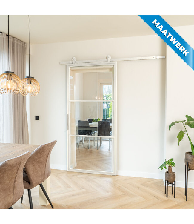 Stalen Schuifdeur - 3 Vlaks - Wit - Maatwerk - Mat glas