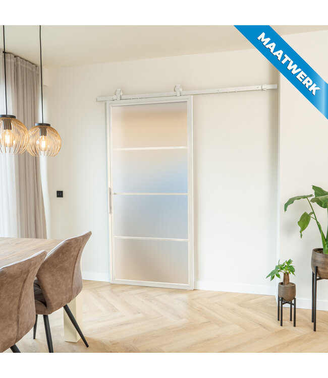 Stalen Schuifdeur - 4 Vlaks - Wit - Maatwerk - Mat glas