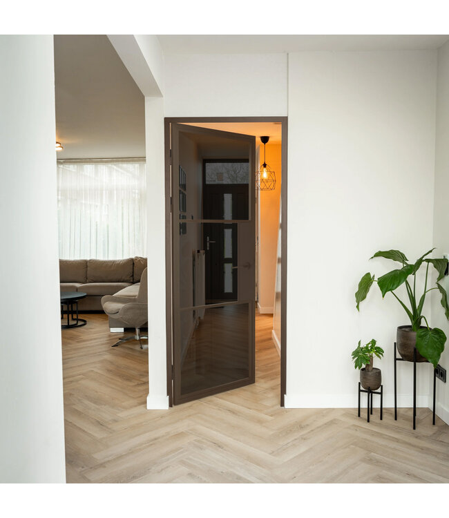 Stalen Binnendeur - 3 Vlaks - Brons - Rookglas - Met slot