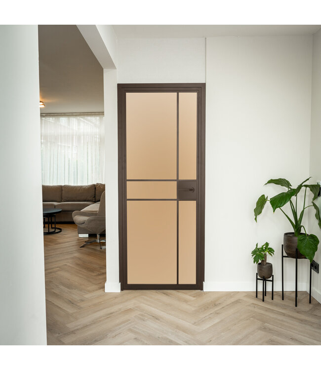 Stalen Binnendeur - 6 Vlaks - Brons - Mat glas - Met slot