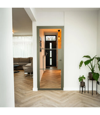 Stalen Binnendeur - 3 Vlaks - Olijfgroen - Helder glas - Met slot Stalen Binnendeur - 3 Vlaks - Olijfgroen - Helder glas - Met slot