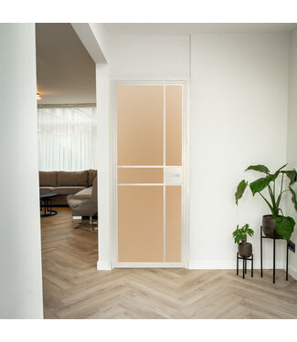 Stalen Binnendeur - 6 Vlaks - Wit - Mat glas - Met slot Stalen Binnendeur - 6 Vlaks - Wit - Mat glas - Met slot