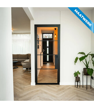 Stalen Binnendeur - Zwart - 4 Vlaks - Maatwerk - Helder glas - Met slot