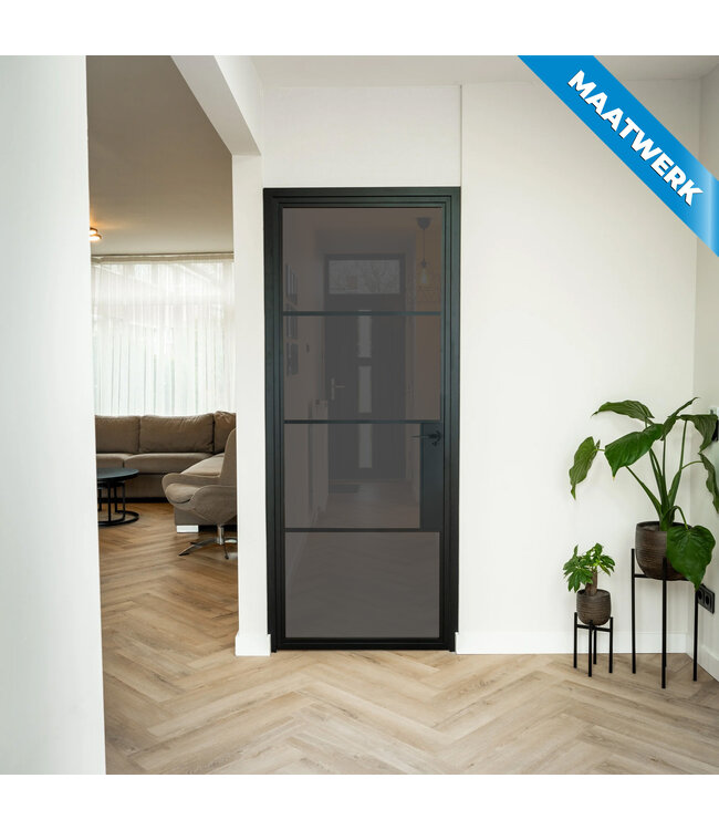 Stalen Binnendeur - Zwart - 4 Vlaks - Maatwerk - Helder glas - Met slot