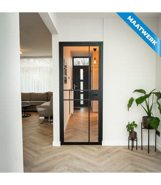 Stalen Binnendeur - Zwart - 6 Vlaks - Maatwerk - Helder glas - Met slot