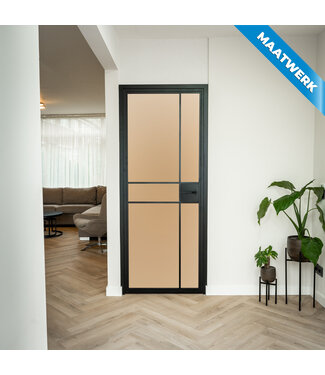 Stalen Binnendeur - Zwart - 6 Vlaks - Maatwerk - Mat glas - Met slot