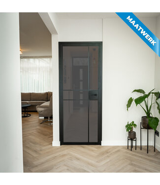 Stalen Binnendeur - Zwart - 6 Vlaks - Maatwerk - Rook glas - Met slot