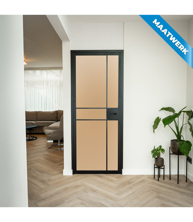 Stalen Binnendeur - Zwart - 6 Vlaks - Maatwerk - Rook glas - Met slot