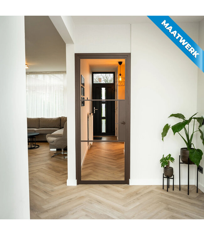 Stalen Binnendeur - 3 Vlaks - Maatwerk - Brons - Mat glas - Met slot